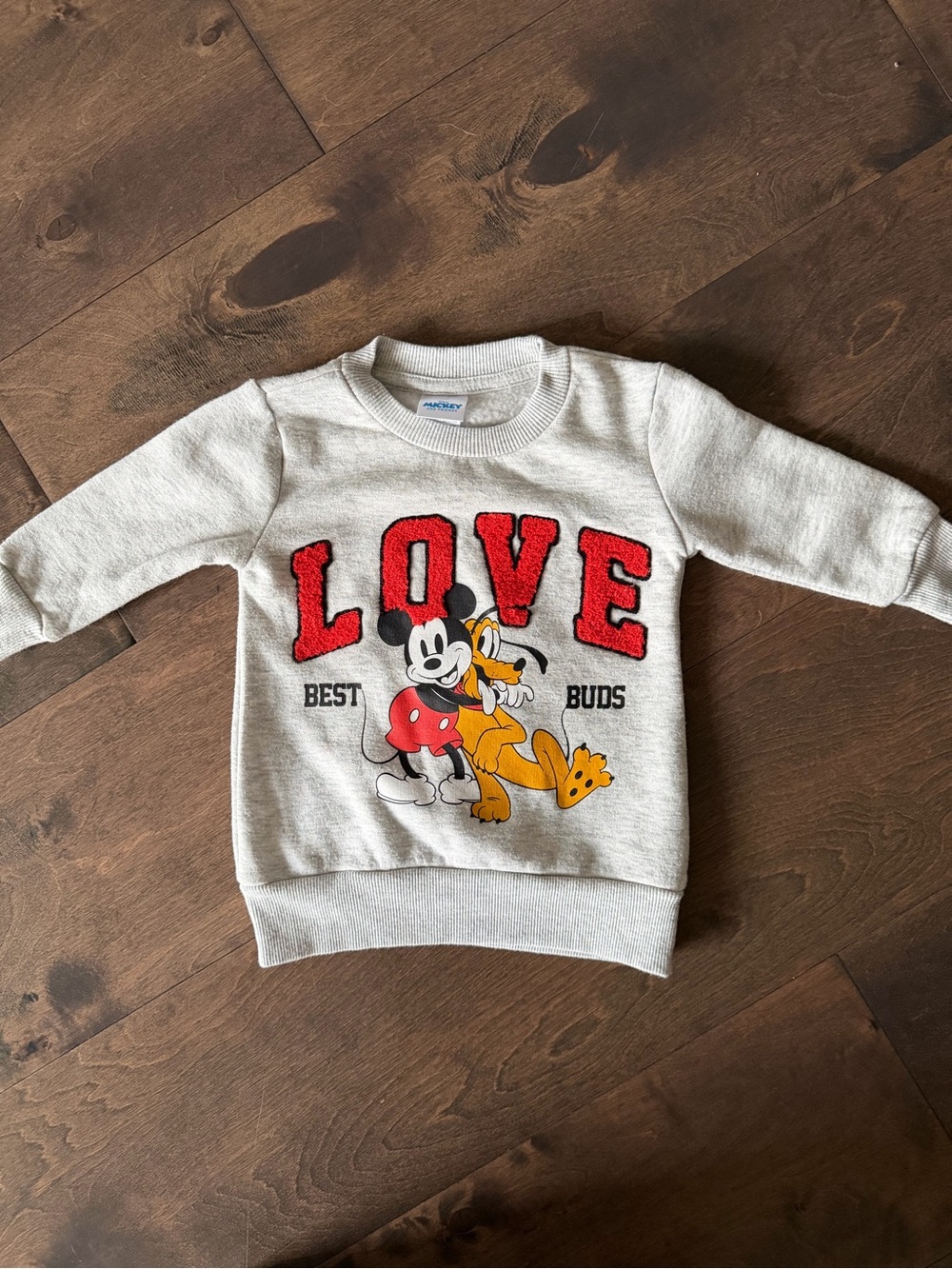 Disney Grey Kids Sweatshirt with Red LOVE and Mickey & Pluto Graphic